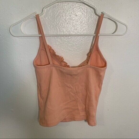 Forever 21 Basic Ruffled Cami Tank Top Peach Orange Ribbed - Picture 8 of 8
